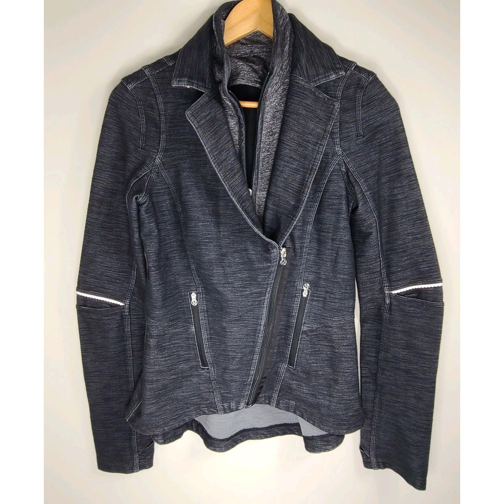 Lululemon Athletica Womens sz 6 Moto Jacket Black Gray Zip Up – EUC